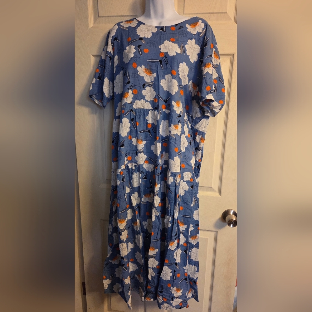 Floral Blue Midi Dress 2XL